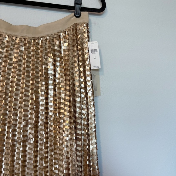 Anthropologie Maeve Natalia Gold Sequin Midi Skirt Pleated A-Line Size 12 NWT - Picture 8 of 15